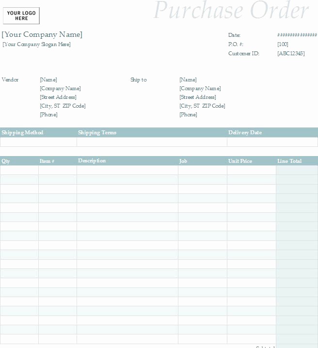 Free Excel Purchase order Template Awesome Free Purchase order form