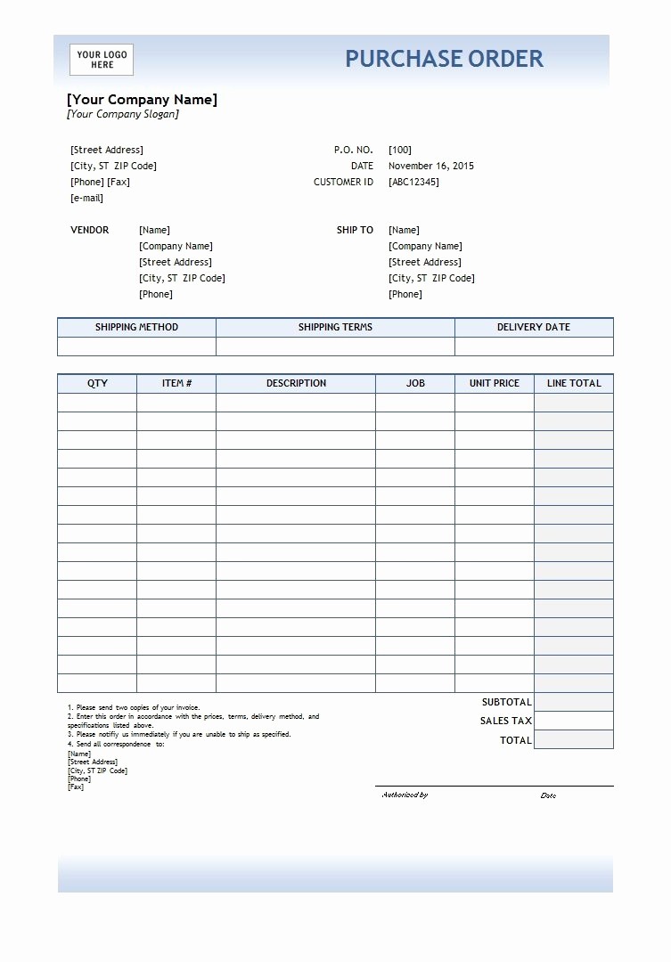 Free Excel Purchase order Template Beautiful Purchase order Template