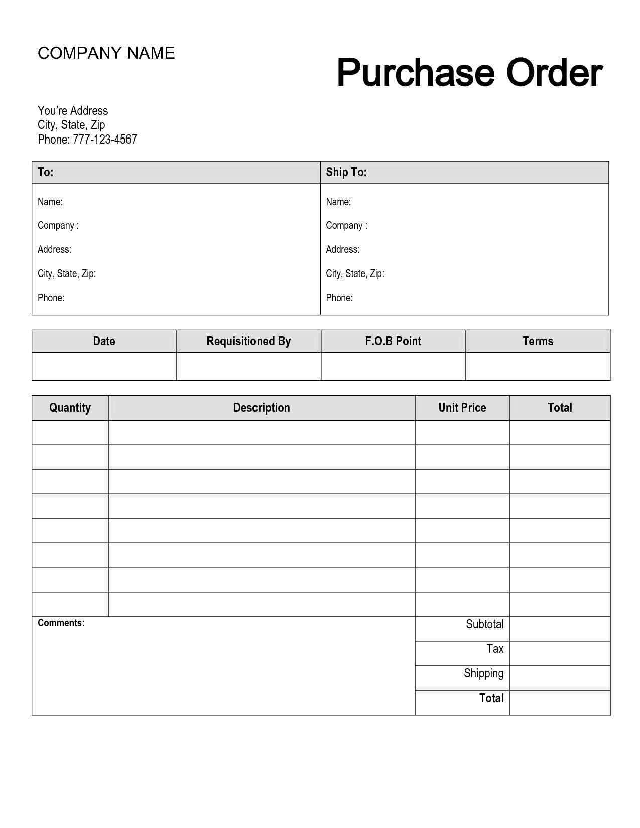 Free Excel Purchase order Template Inspirational Free Printable Purchase order form Purchase order