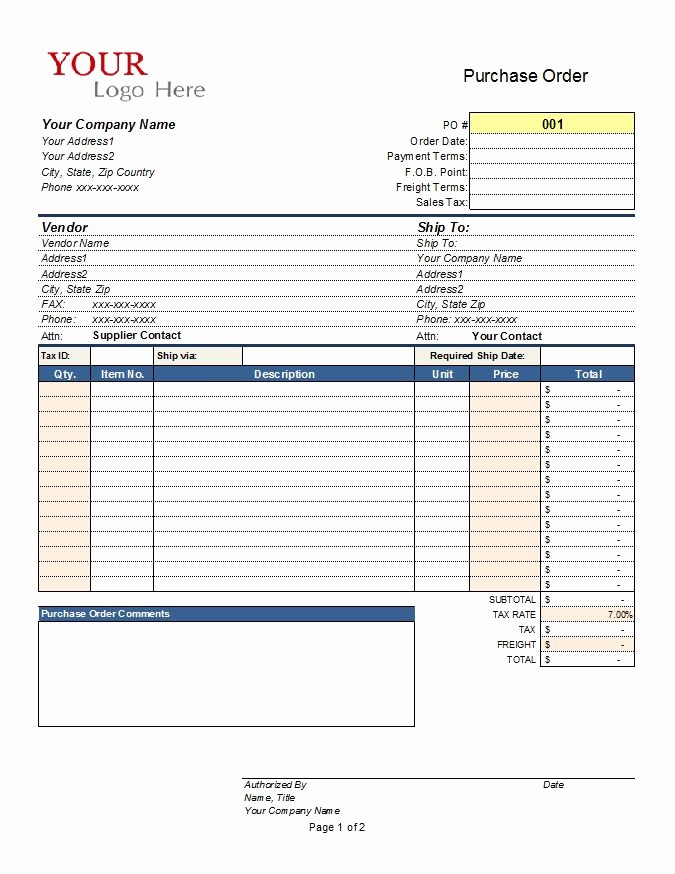 Free Excel Purchase order Template Lovely Purchase order Template Construction Cms