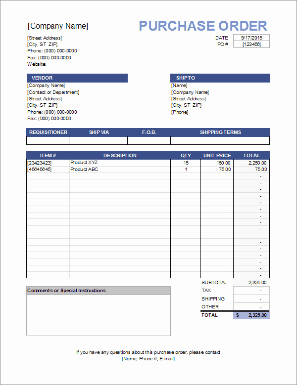 Free Excel Purchase order Template Lovely Purchase order Template