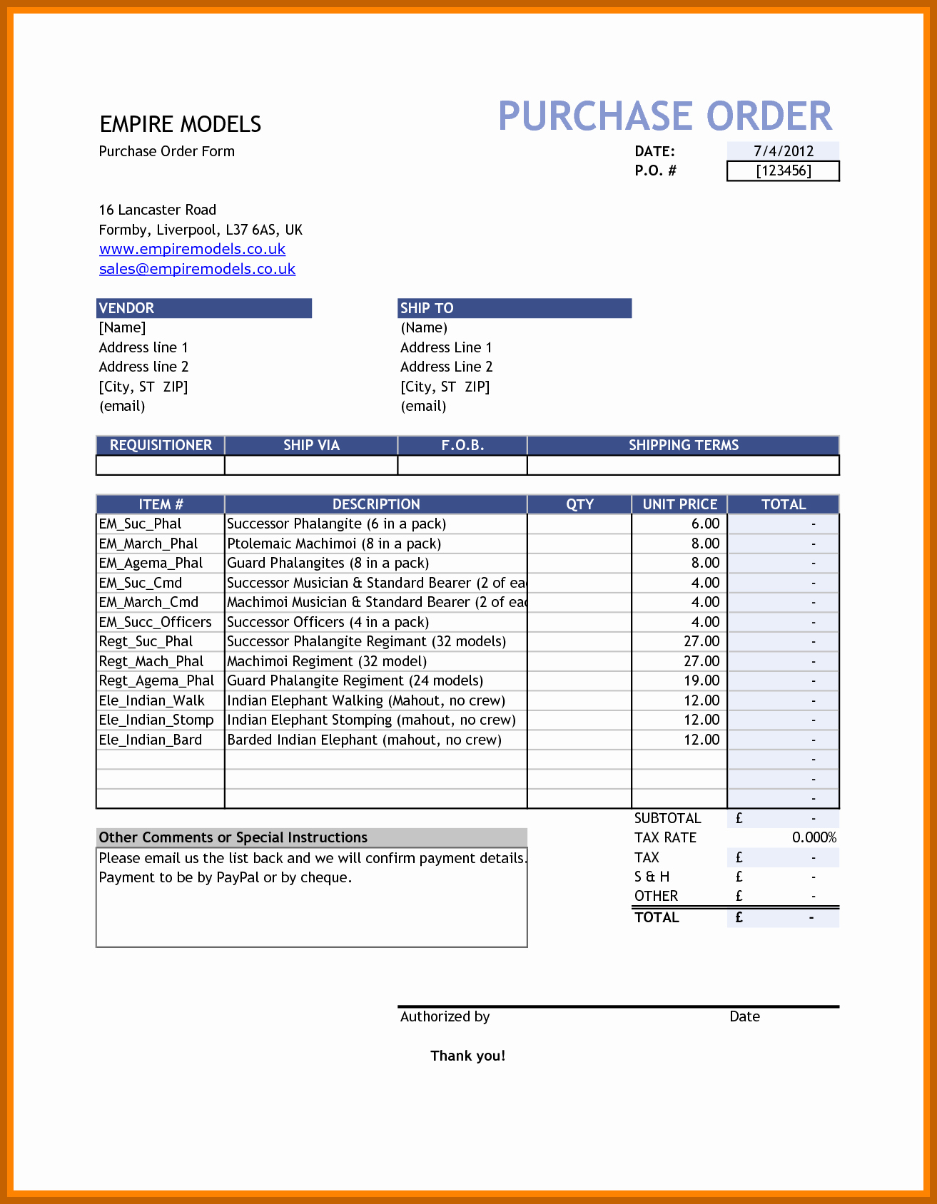 Free Excel Purchase order Template Luxury 6 7 order form Template Uk