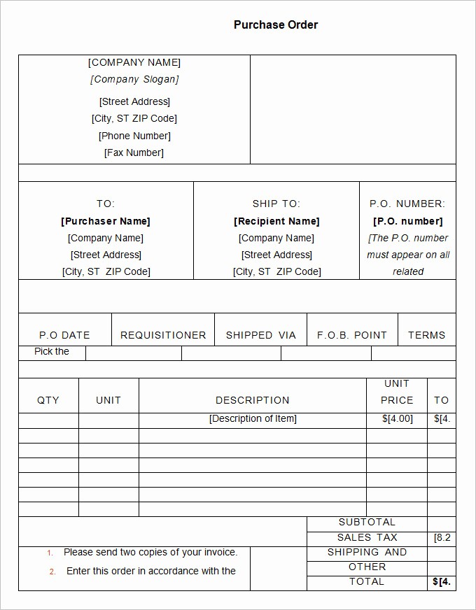 Free Excel Purchase order Template New Templates for Purchase orders Rusinfobiz