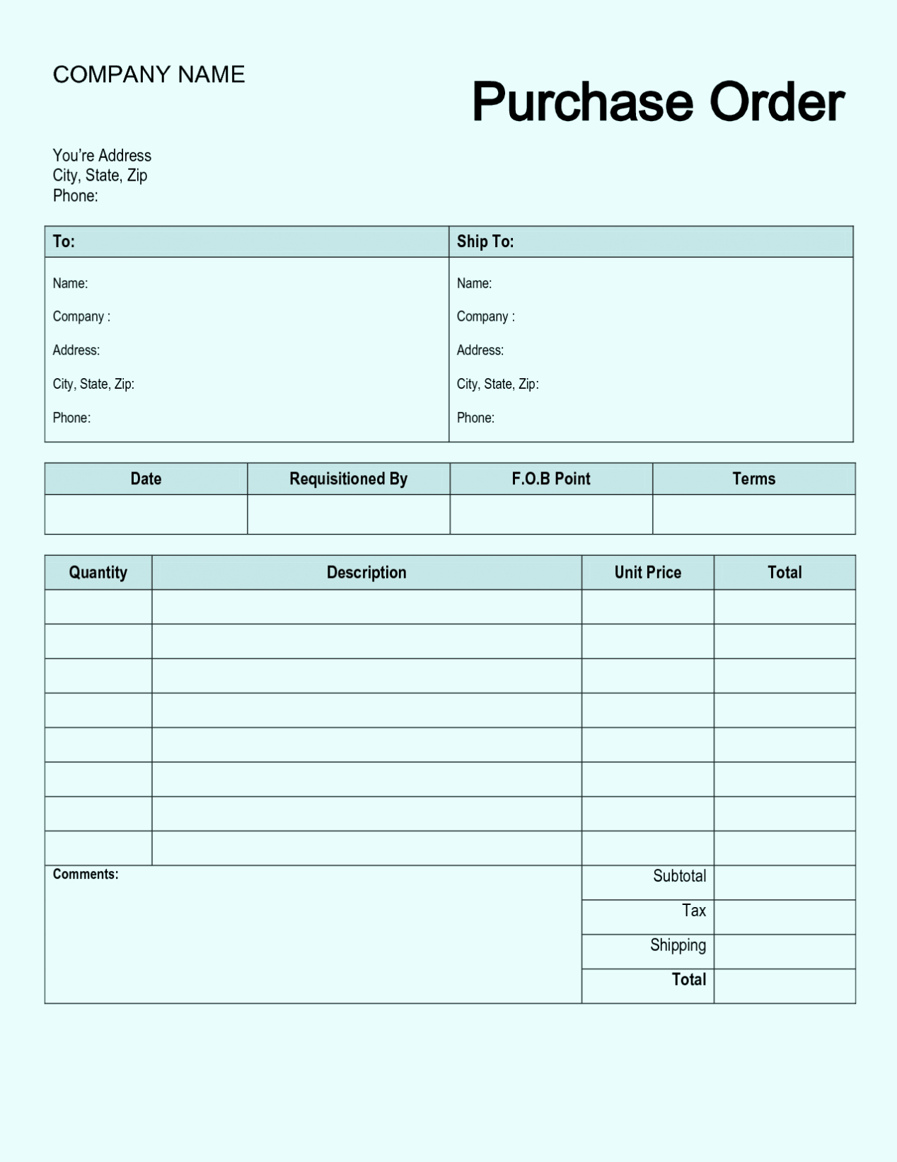 Free Excel Purchase order Templates Awesome Free Purchase order form Template Excel Word Sample
