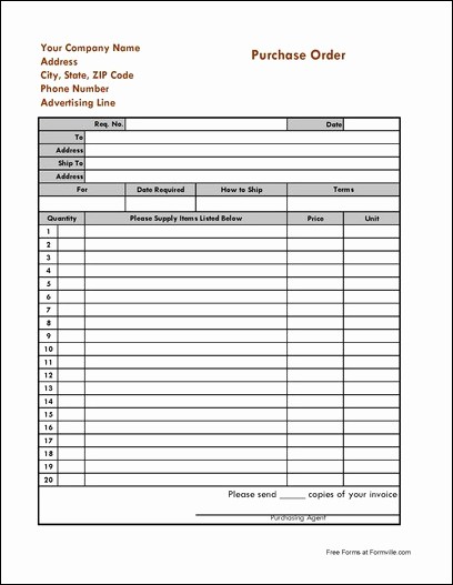 Free Excel Purchase order Templates Luxury Free Simple Purchase order From formville
