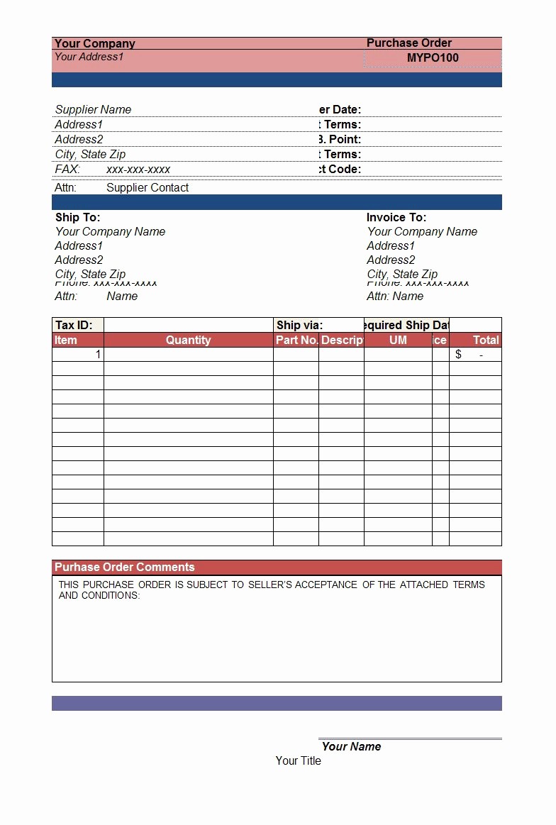 Free Excel Purchase order Templates Unique 39 Free Purchase order Templates In Word &amp; Excel Free