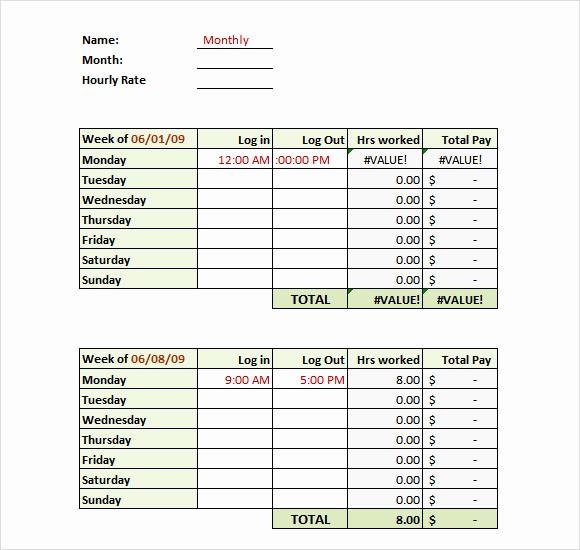 Free Excel Time Sheet Template Awesome Monthly Timesheet Template 15 Download Free Documents