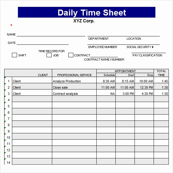 Free Excel Time Sheet Template Unique 8 Sample Daily Timesheet Templates