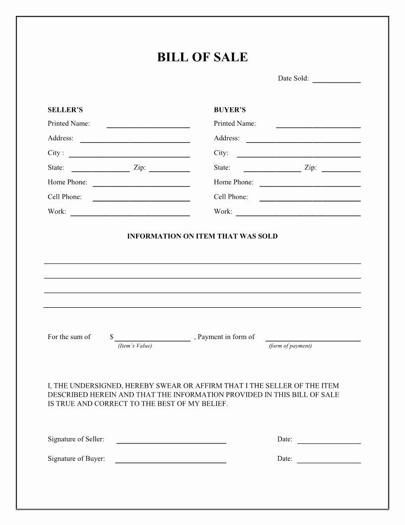 Free forms Bill Of Sale Awesome Free General Bill Of Sale form Download Pdf