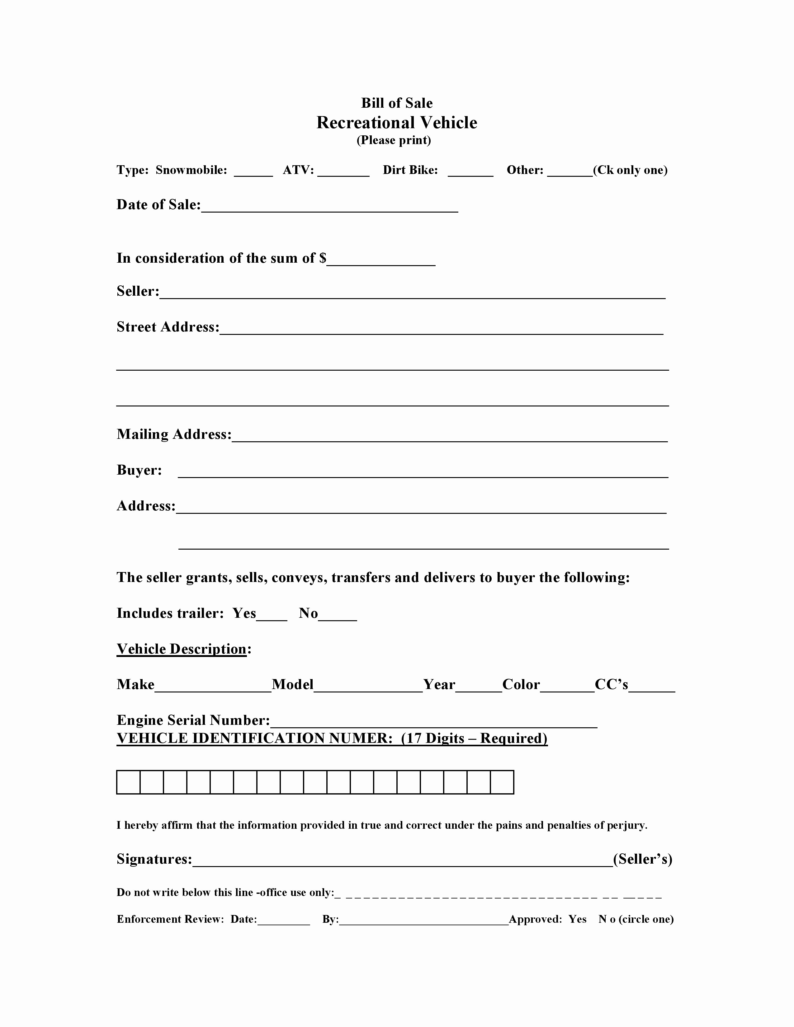 Free forms Bill Of Sale Awesome Free Massachusetts Recreational Vessel Vehicle Bill Of