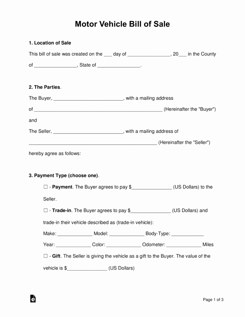 Free forms Bill Of Sale Fresh Free Bill Of Sale forms Pdf Word