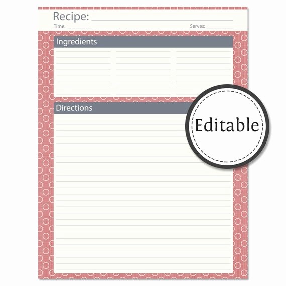 Free Full Page Recipe Template Awesome Recipe Card Full Page Editable Instant by