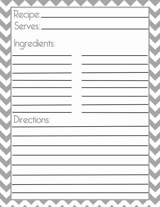 Free Full Page Recipe Template New Chevron Gray Recipe Page and Filler Page