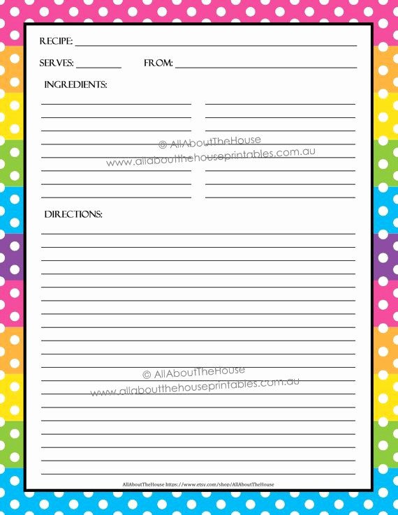 Free Full Page Recipe Template New Editable Printable Recipe Card Template Pdf Sheet