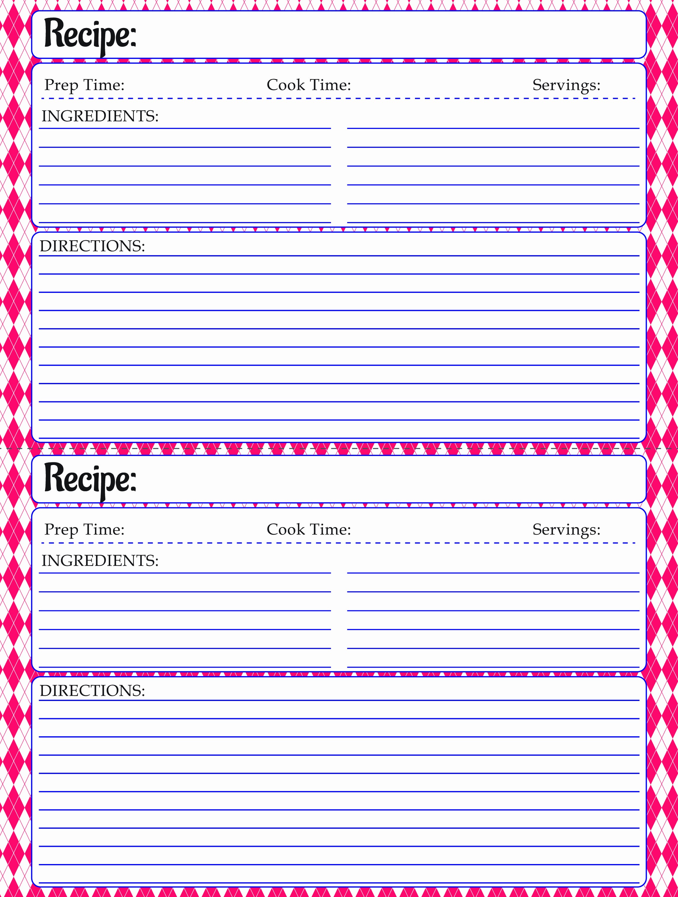 Free Full Page Recipe Template New Free Printable Recipe Template