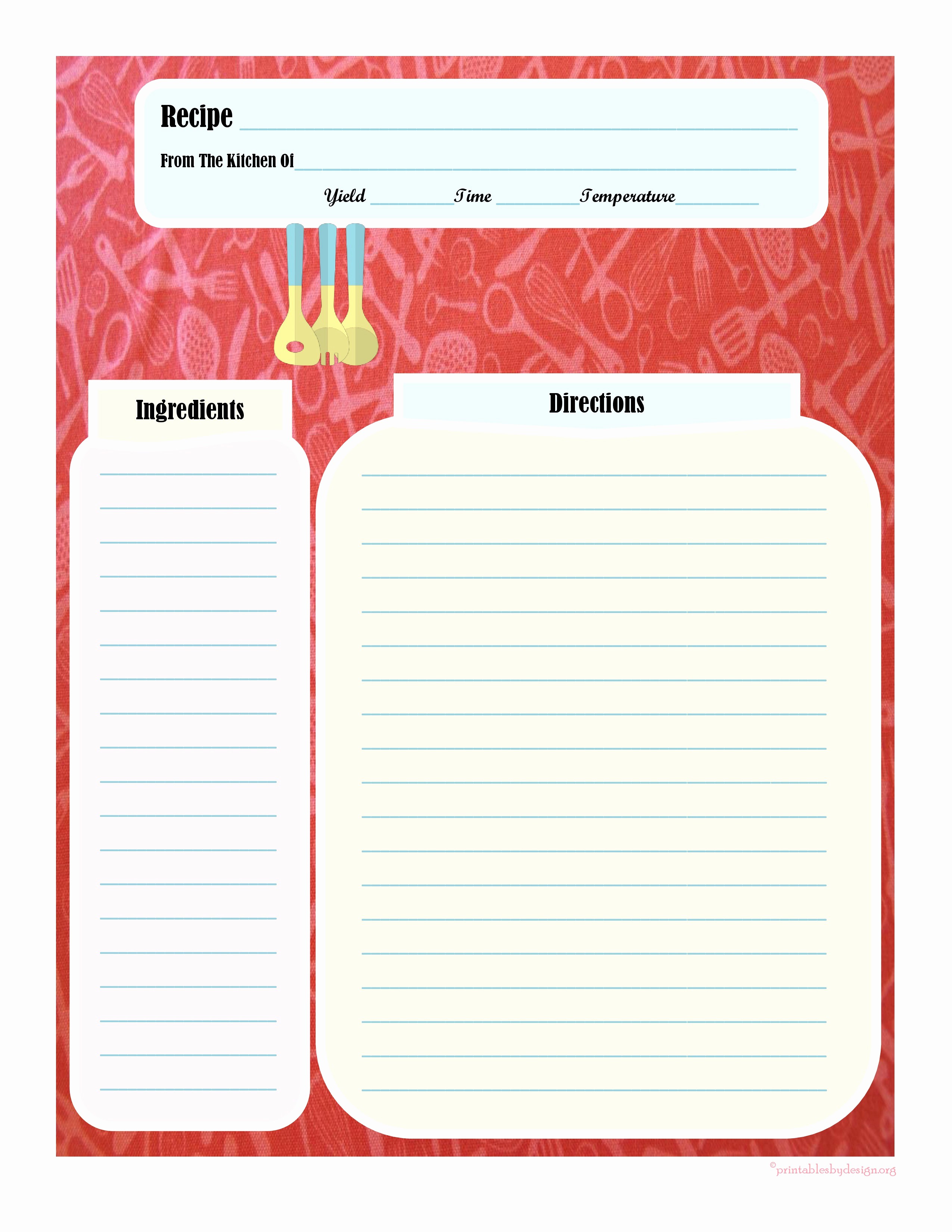 Free Full Page Recipe Templates Fresh Template Free Printable Recipe Template Recipe Template