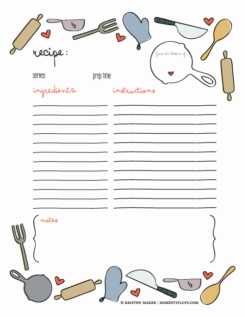 Free Full Page Recipe Templates Inspirational Free Printable Recipe Page Template