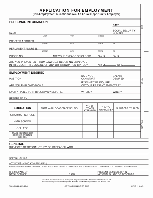 Free General Application for Employment Awesome Blank Job Application form Samples Download Free forms