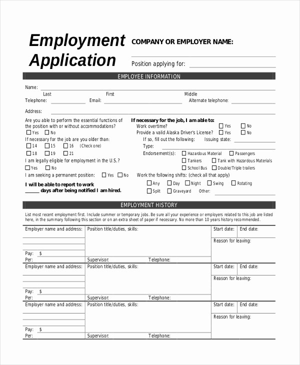 Free General Application for Employment Elegant Sample Printable Job Application form 8 Free Documents