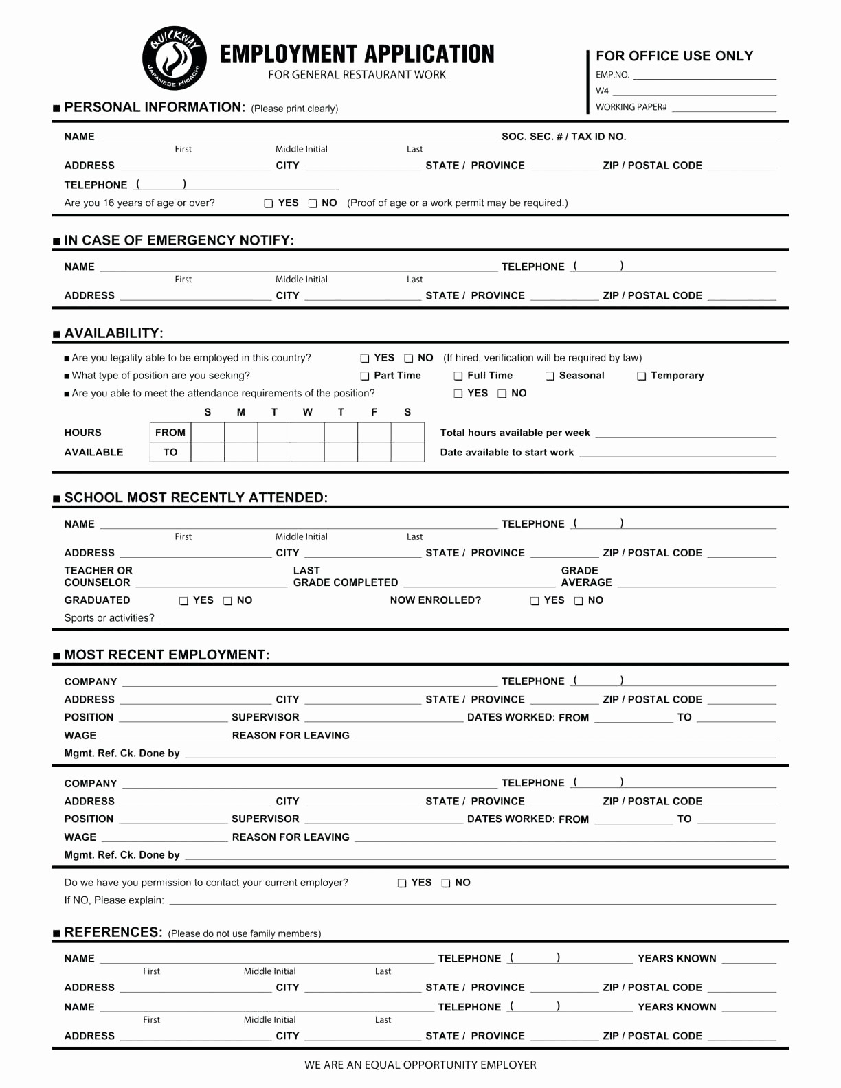 Free General Application for Employment Fresh Template Generic Job Application Template