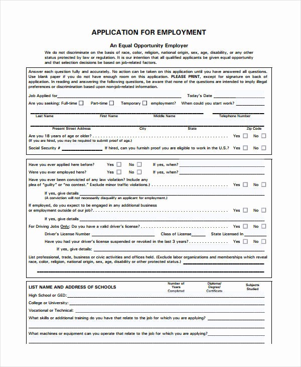 Free General Application for Employment Luxury Generic Employment Application Template 8 Free Pdf