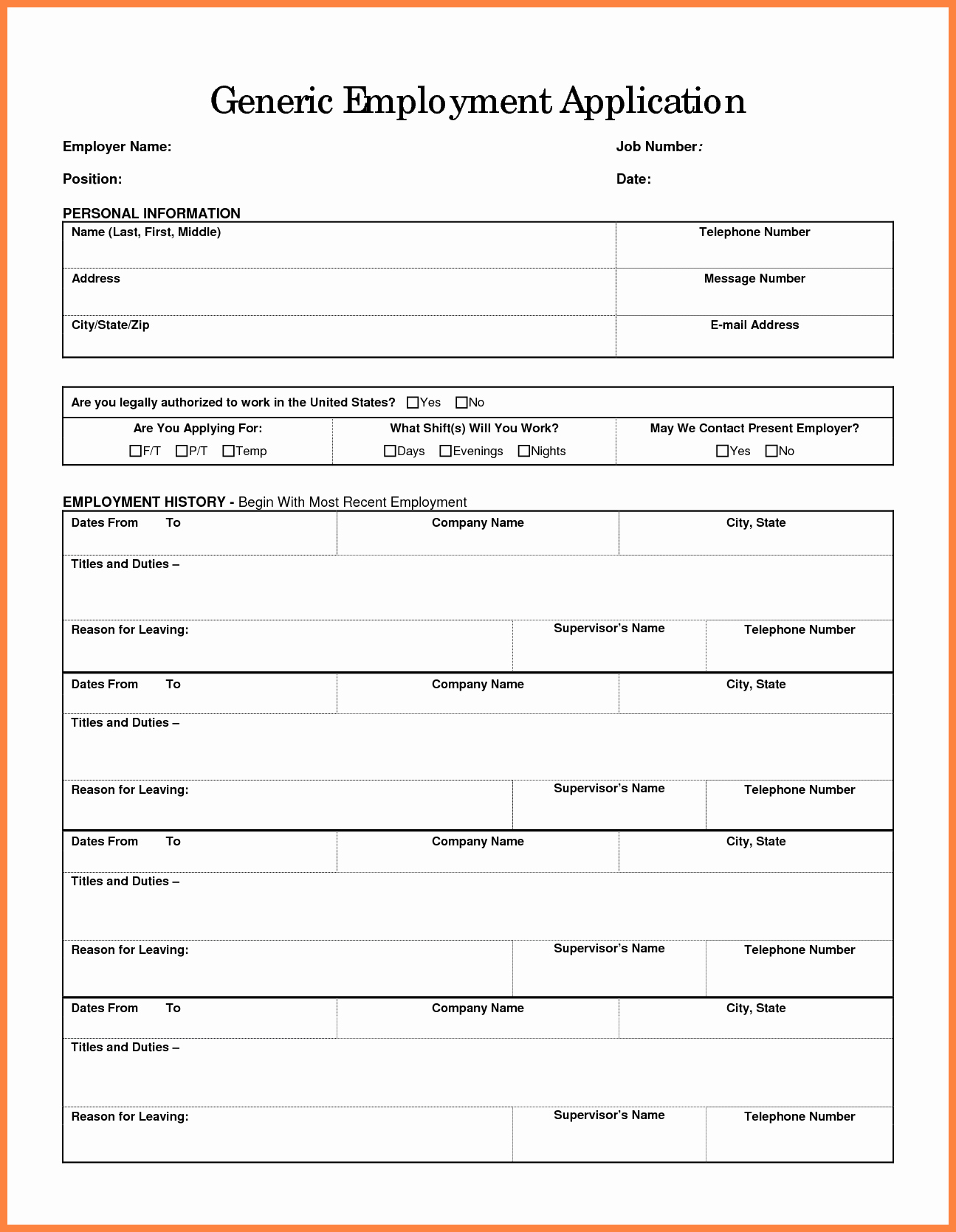 Free General Application for Employment New 5 General Job Application