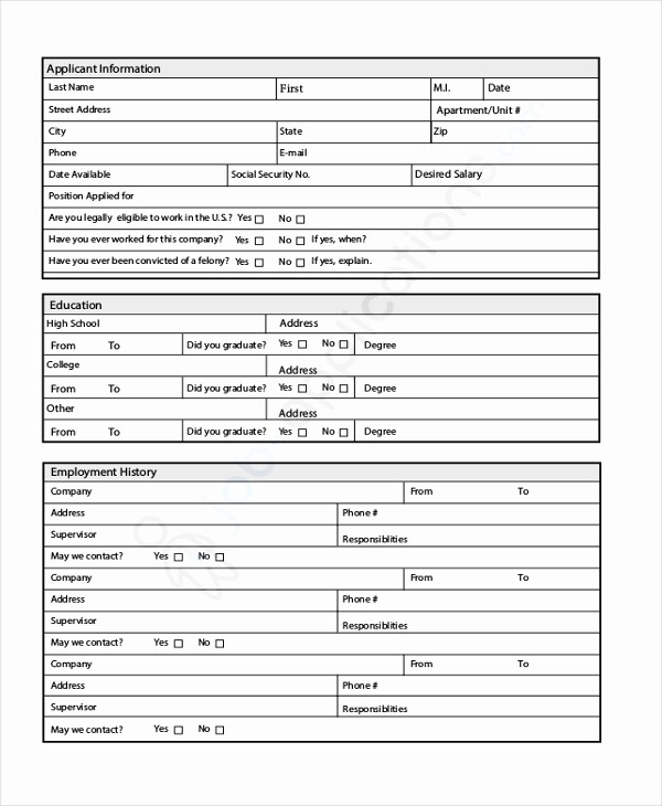 Free General Application for Employment Unique Sample Printable Job Application form 8 Free Documents