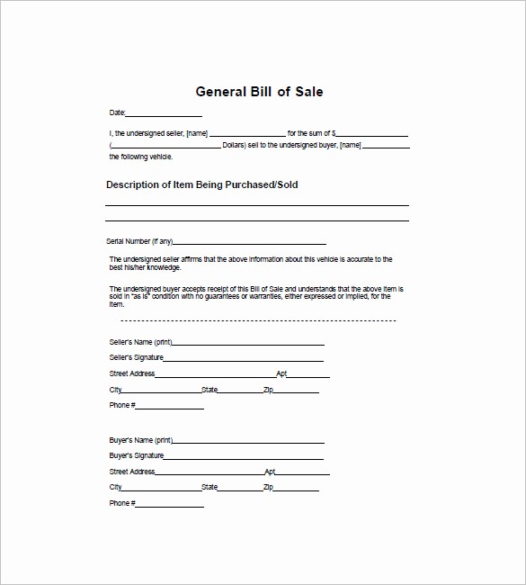 Free Generic Bill Of Sale Elegant General Bill Of Sale – 14 Free Word Excel Pdf format