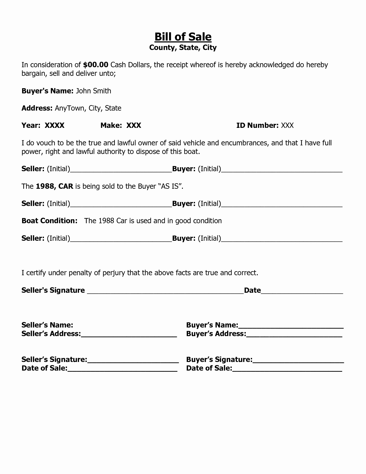 Free Generic Bill Of Sale New Free Printable Car Bill Of Sale form Generic
