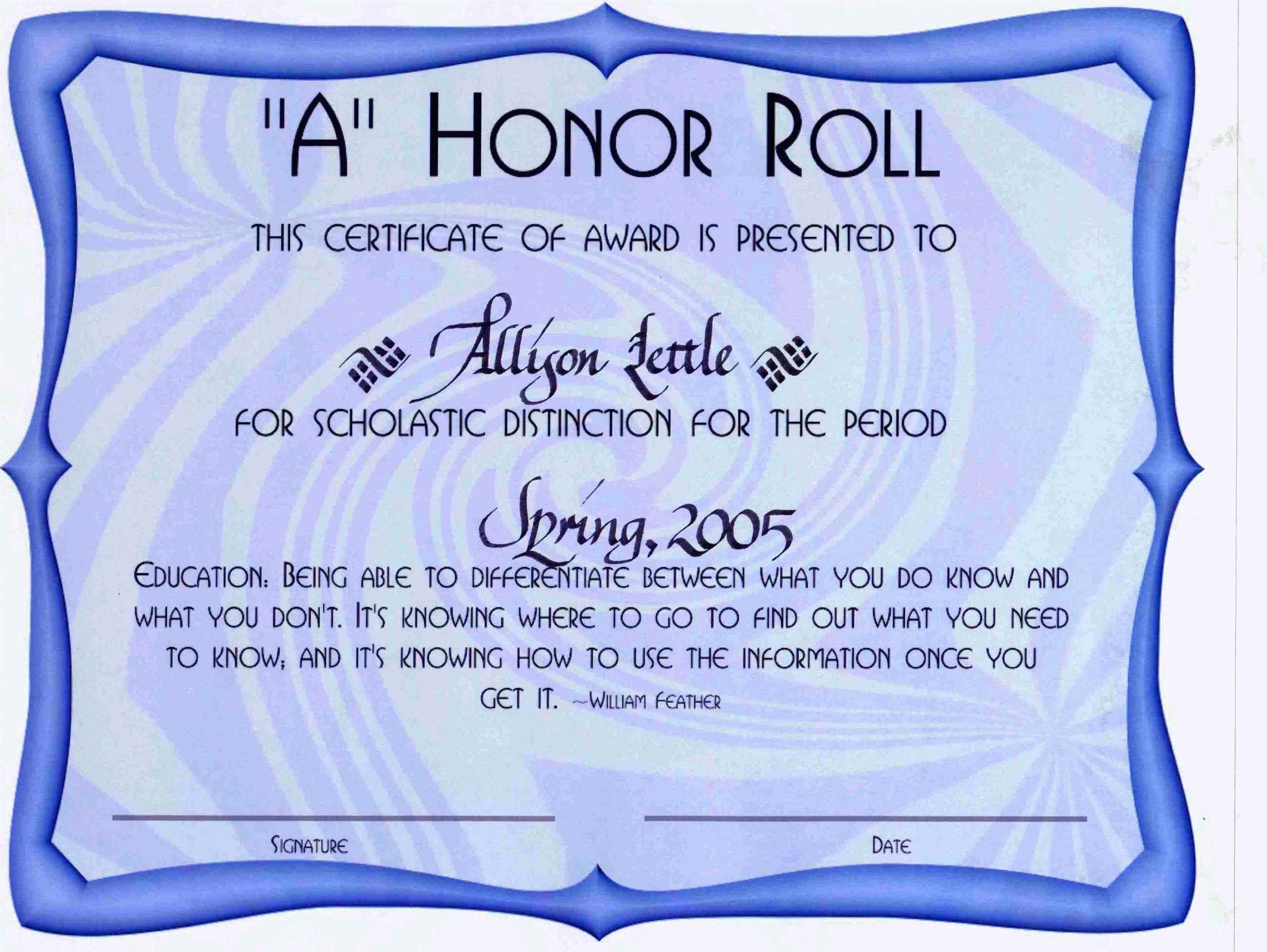 Free Honor Roll Certificate Template Fresh Free Honor Roll Certificate Template Template Update234