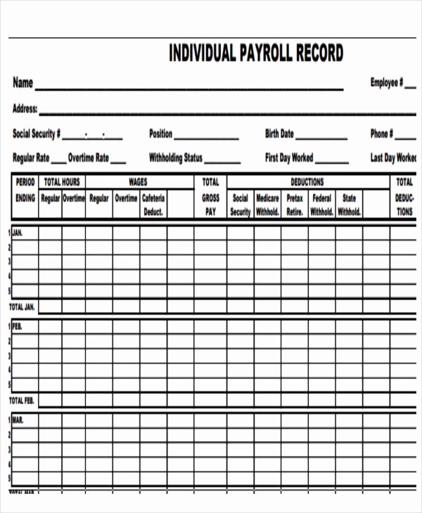 Free Individual Payroll Record form Luxury Employee Payroll Templates