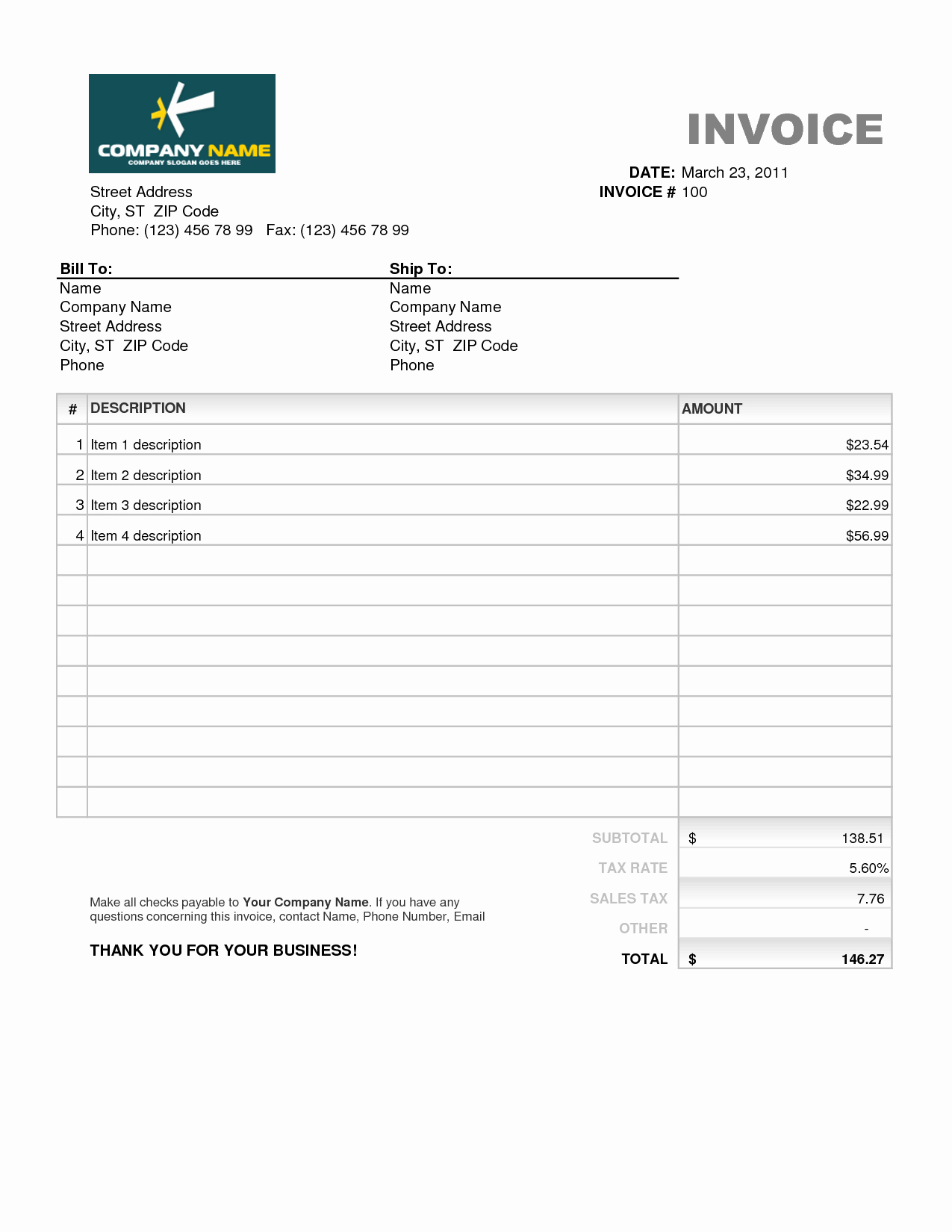 Free Invoice Template for Excel Awesome Simple Invoice Template Excel Free