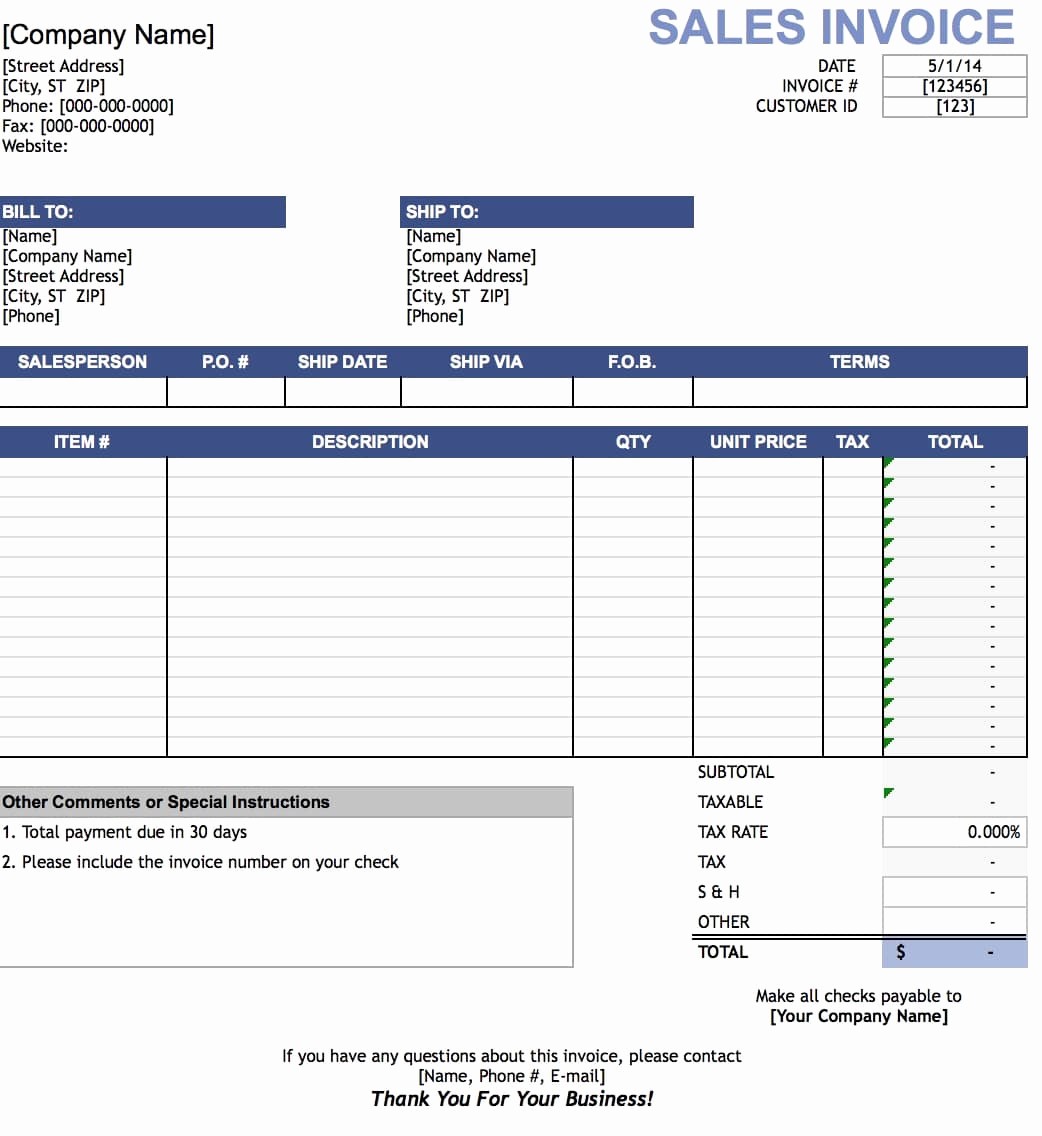 Free Invoice Template for Excel Inspirational Free Sales Invoice Template Excel Pdf
