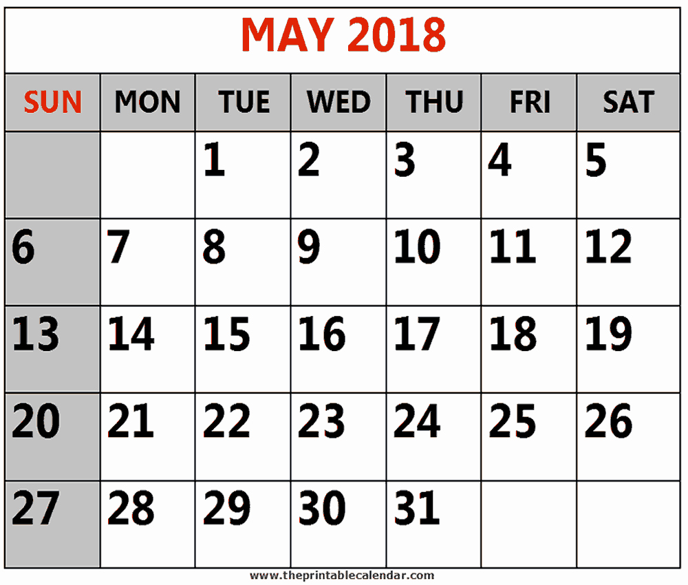 Free May 2018 Calendar Template Elegant May 2018 Printable Calendars