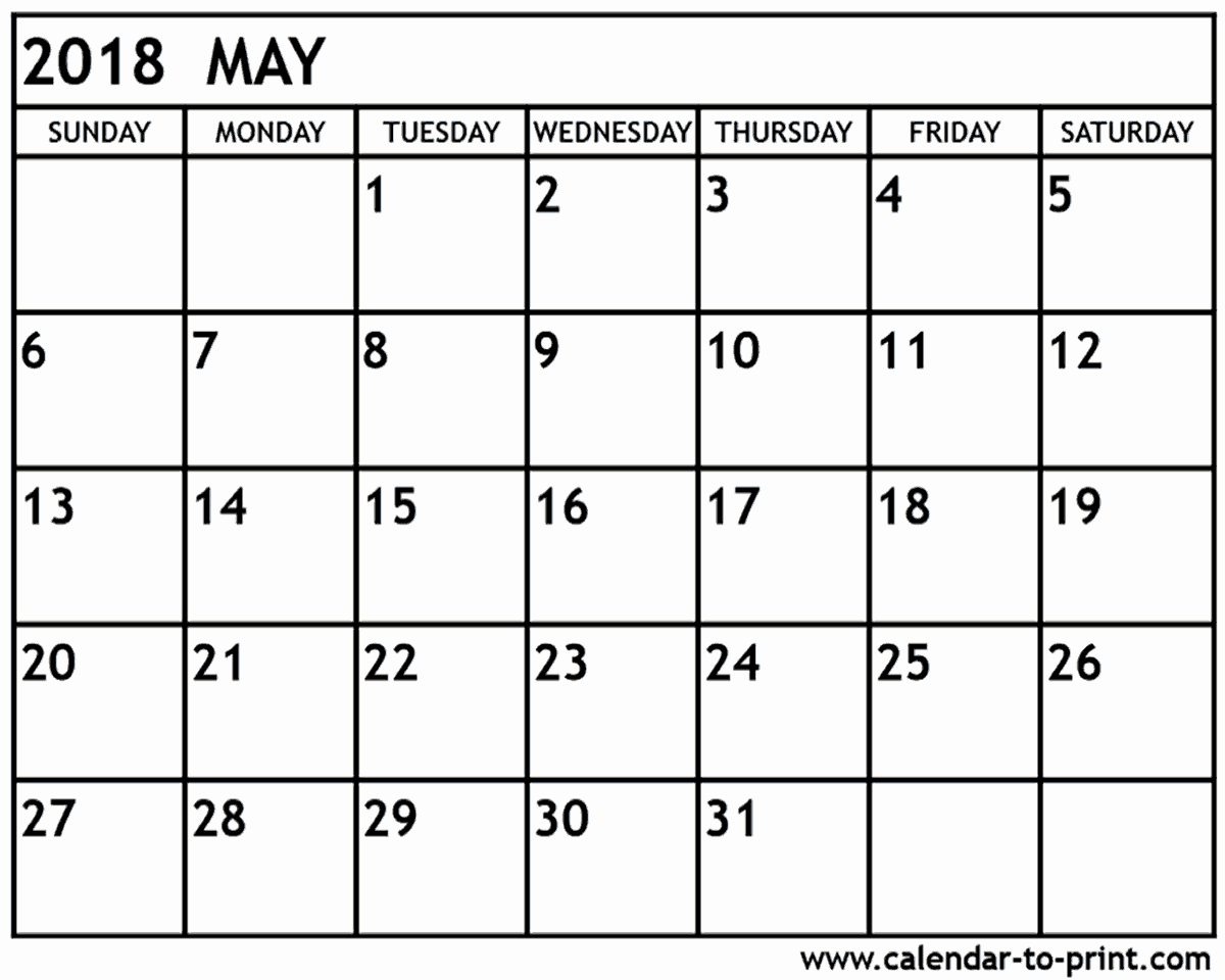 Free May 2018 Calendar Template Lovely May 2018 Printable Calendar