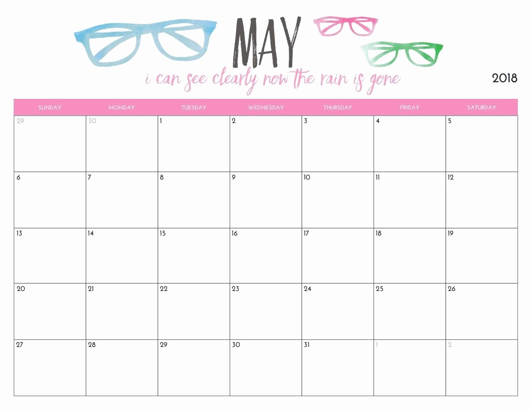 Free May 2018 Calendar Template Unique Free Printable May 2018 Monthly Calendar