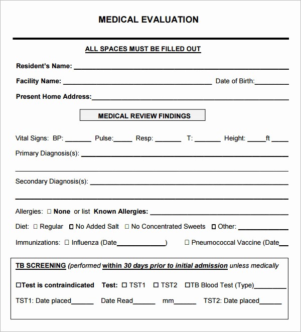 Free Medical History form Template Awesome 6 Sample Medical Evaluation Templates to Download