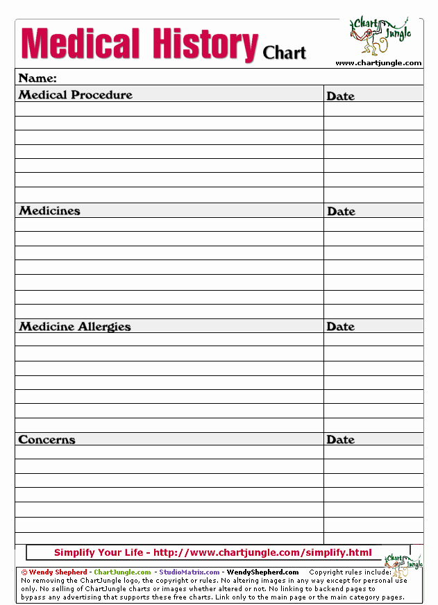 Free Medical History form Template Inspirational Medical History Printable