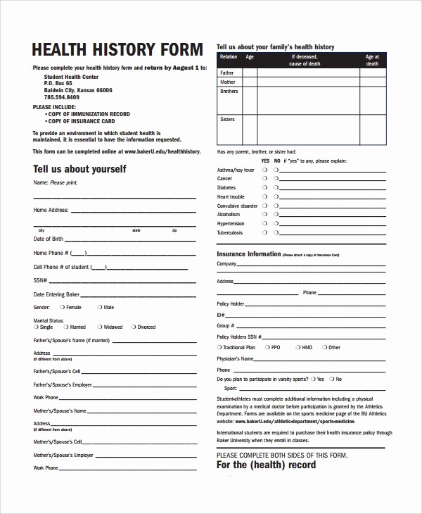 Free Medical History form Template New 10 Health History Templates