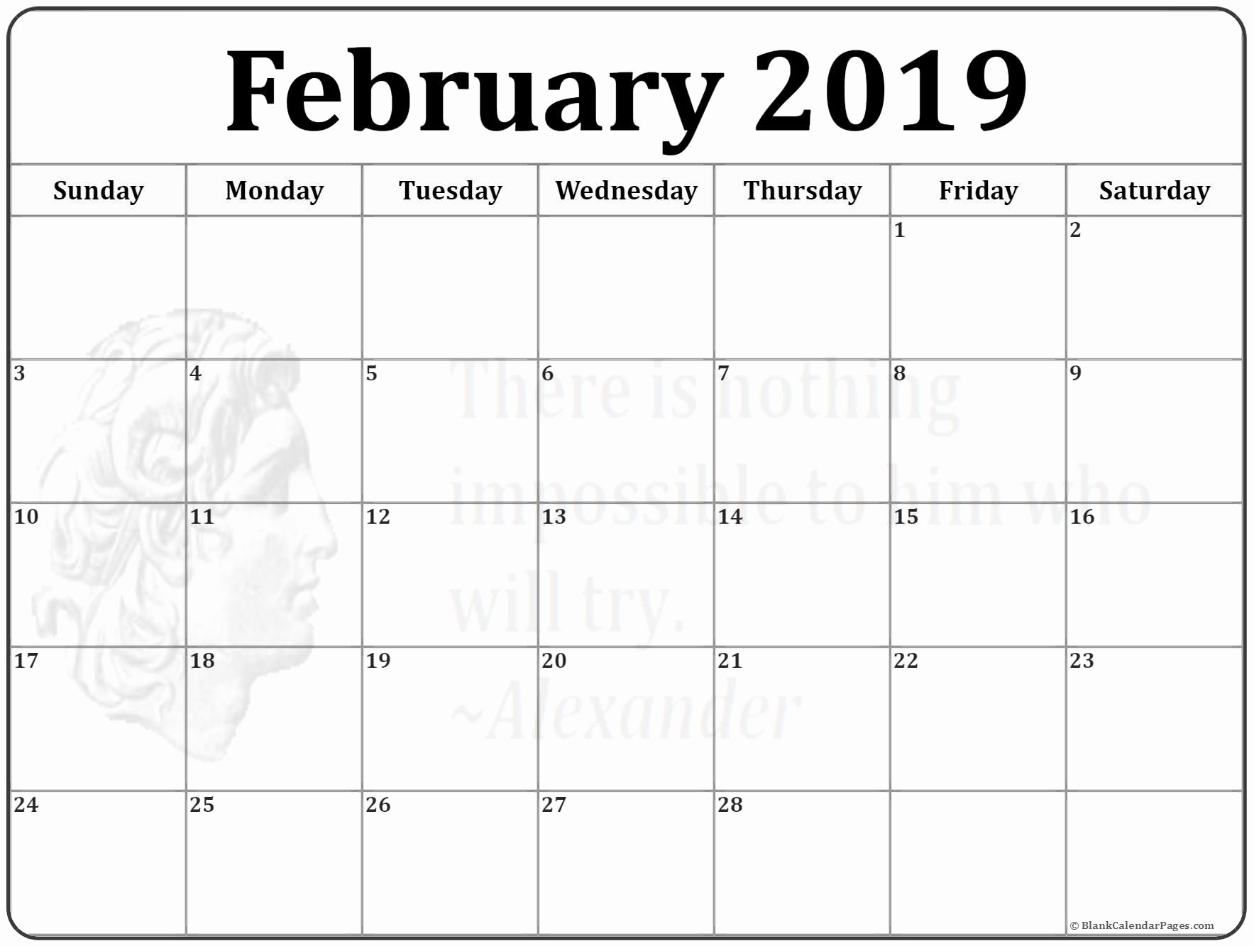 Free Monthly Calendar Template 2019 Inspirational February 2019 Calendar