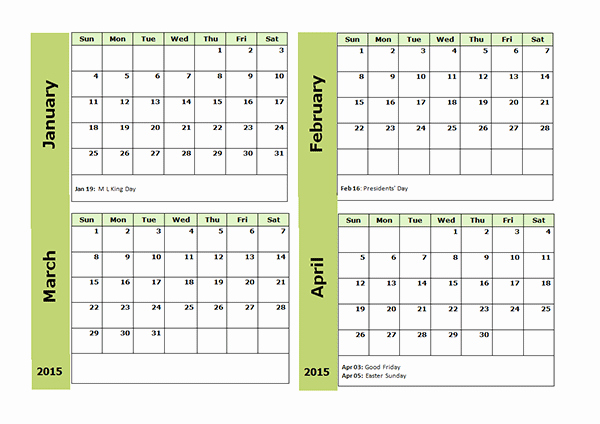 Free Monthly Calendar Templates 2015 Best Of 2015 Four Monthly Calendar Template Free Printable Templates