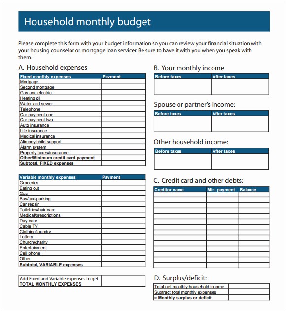 Free Monthly Household Budget Template Awesome 10 Monthly Bud Samples