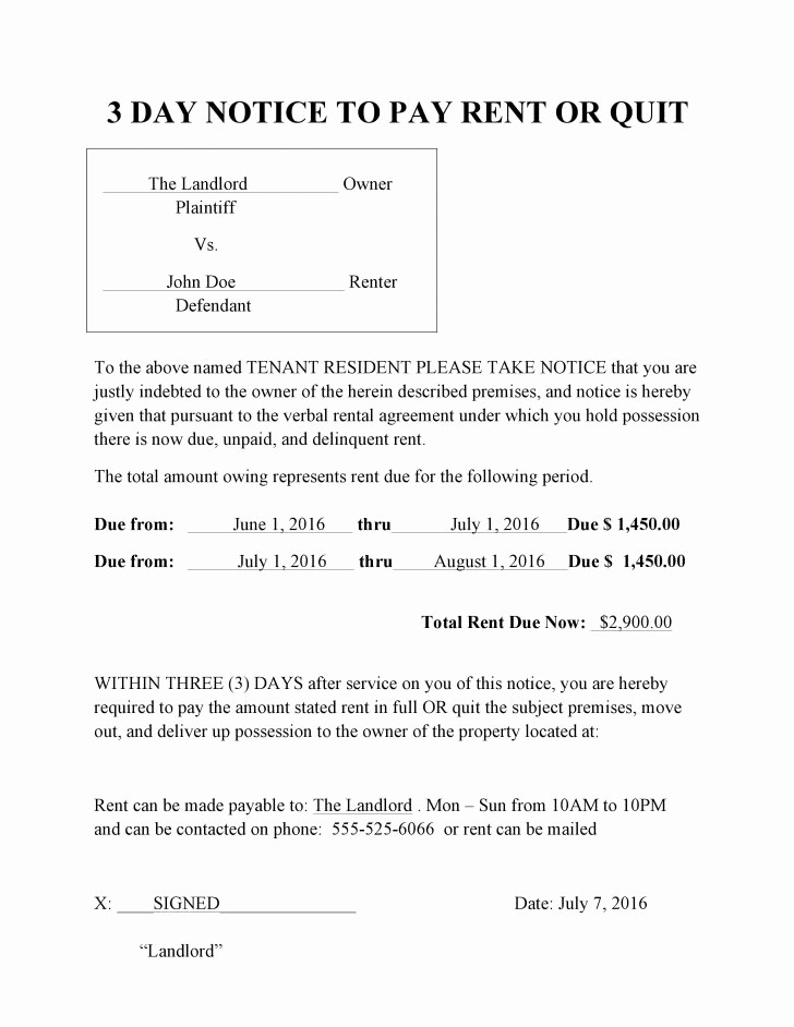 Free Pay or Quit Notice Luxury Template 3 Day Notice to Pay Quit
