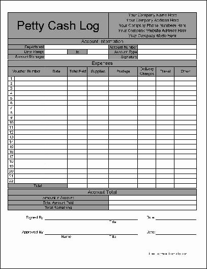 Free Petty Cash Log Sheet Unique Free Personalized Numbered Row Petty Cash Log From formville