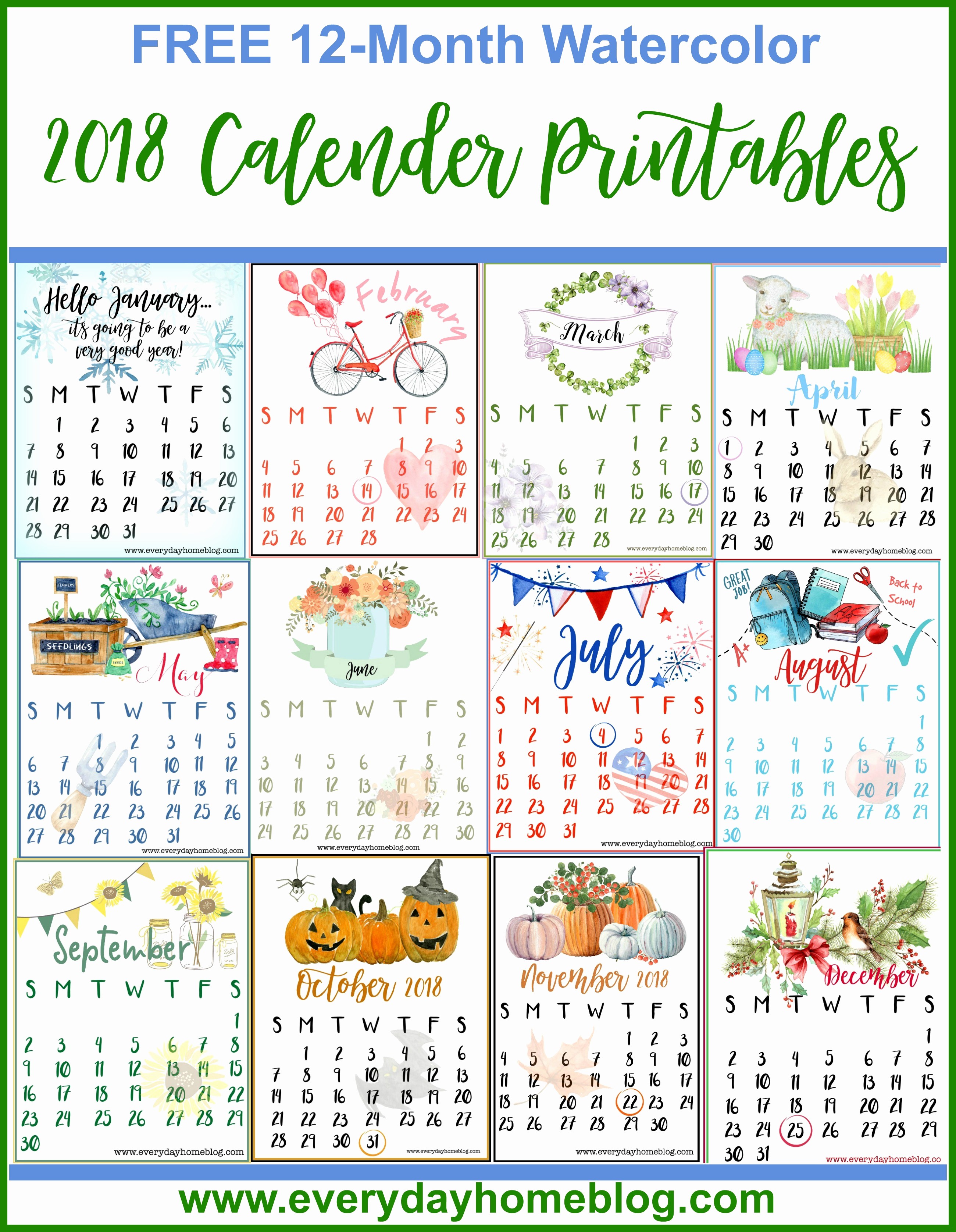 Free Printable 12 Month Calendar Fresh Free 2018 12 Month Calendar Printables the Everyday Home