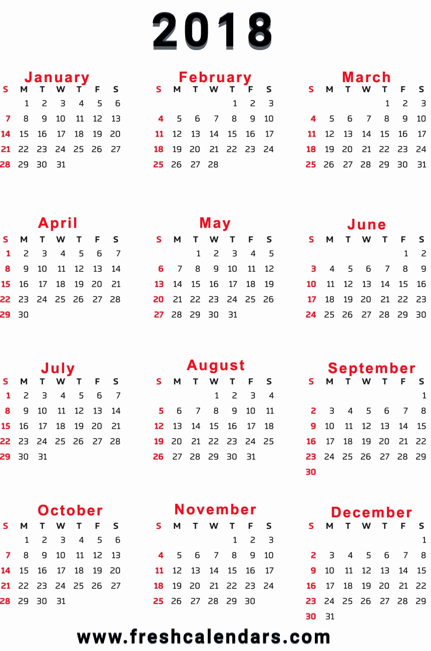 Free Printable 12 Month Calendar Lovely 2018 Calendar