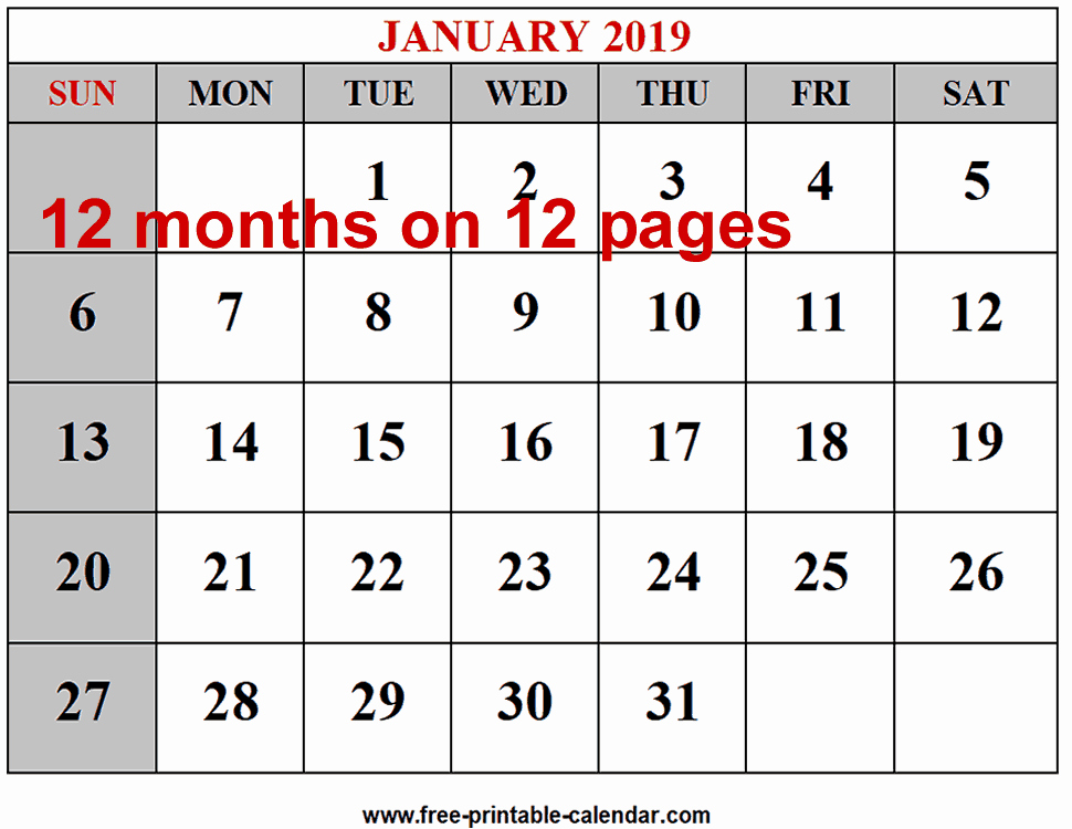 Free Printable 12 Month Calendar Lovely Free Printable 2019 Calendars Free 2019 12