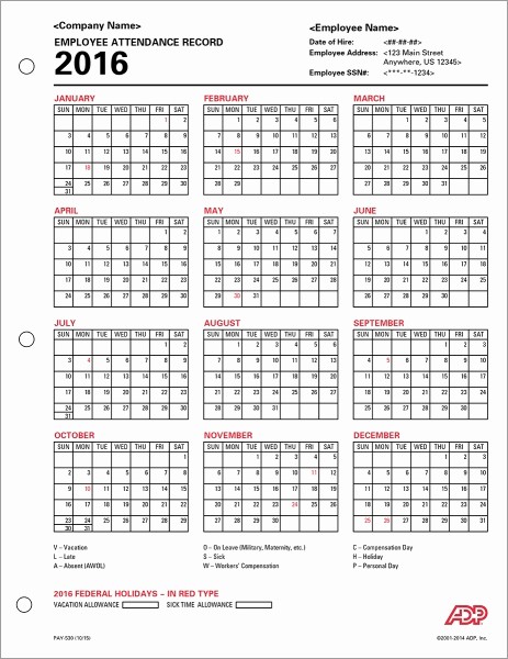 Free Printable 2016 attendance Calendar Beautiful 2016 Adp Payroll Calendar