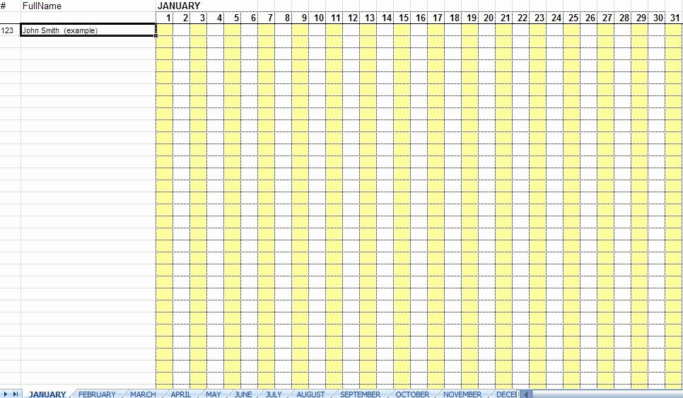 Free Printable 2016 attendance Calendar Lovely attendance Sheet for Employees Excel 2016