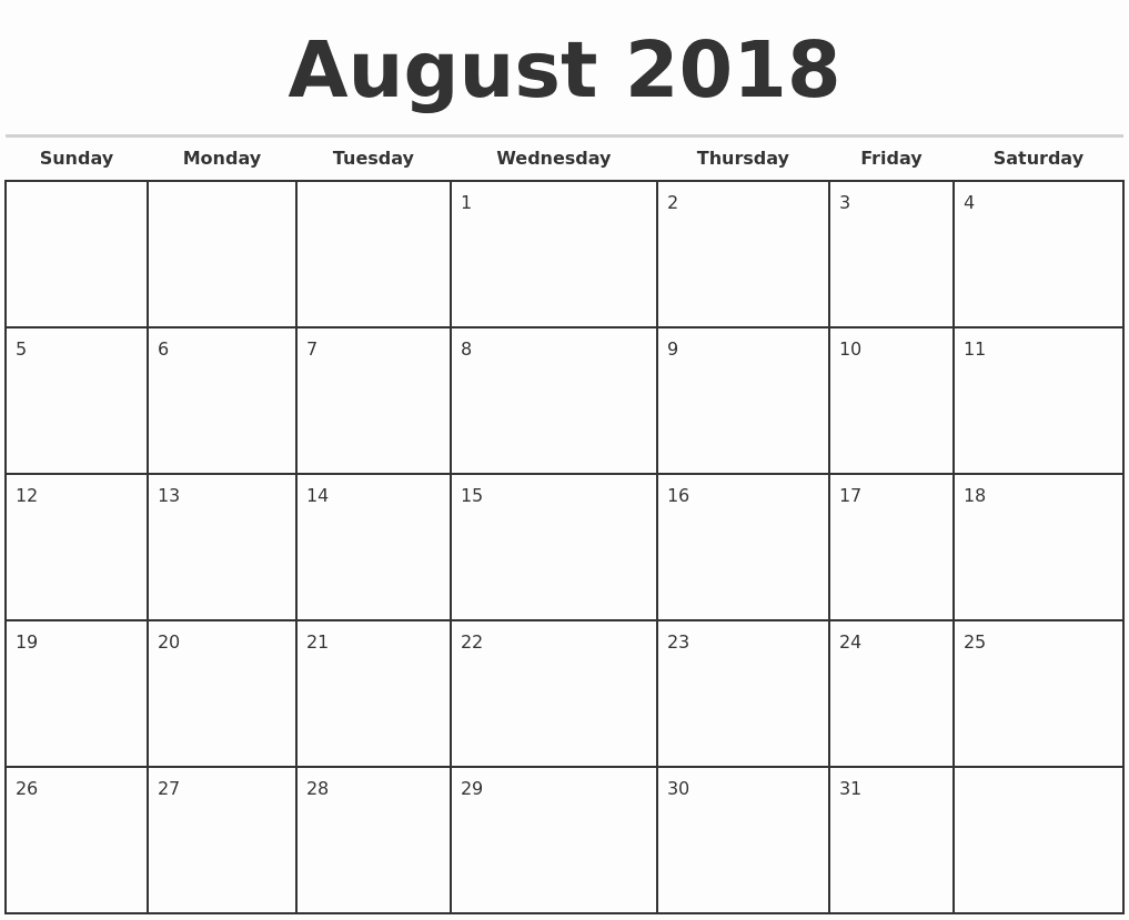Free Printable 2018 Calendar Templates Awesome 2018 Monthly Calendar Template